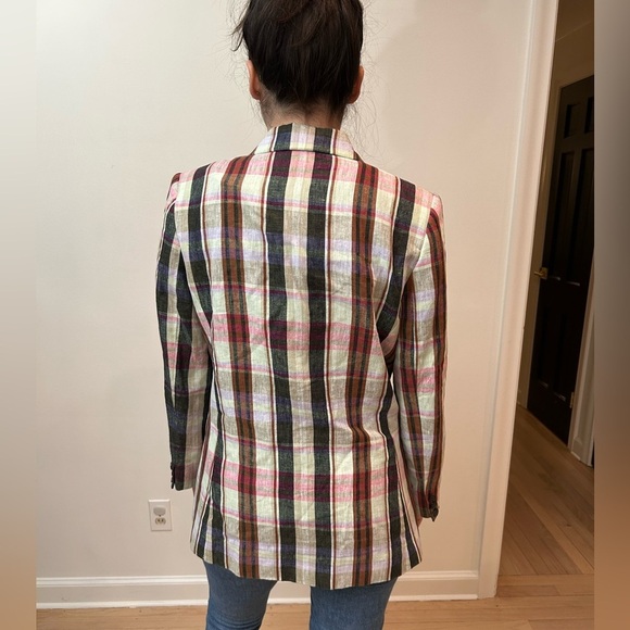 MANGO plaid double breasted linen/cotton blend blazer size S - Picture 4 of 8
